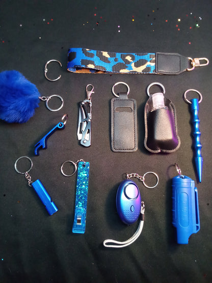 Blue Animal Print Safety Keychain Set