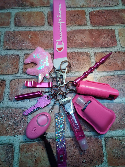 Fucshia Pink Champs Safety Keychain Set