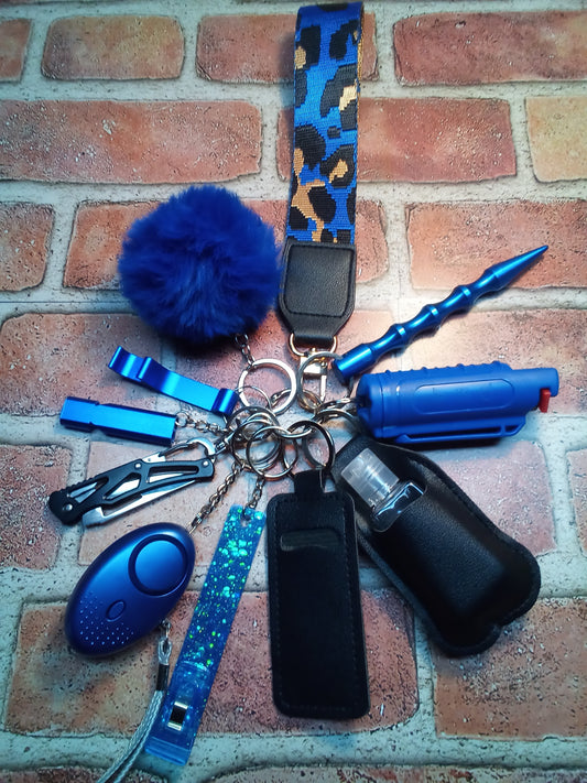 Blue Animal Print Safety Keychain Set